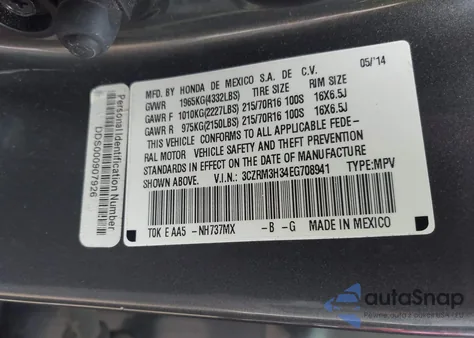 2014 Honda Cr-V Lx from USA, damaged, VIN 3CZRM3H34EG708941